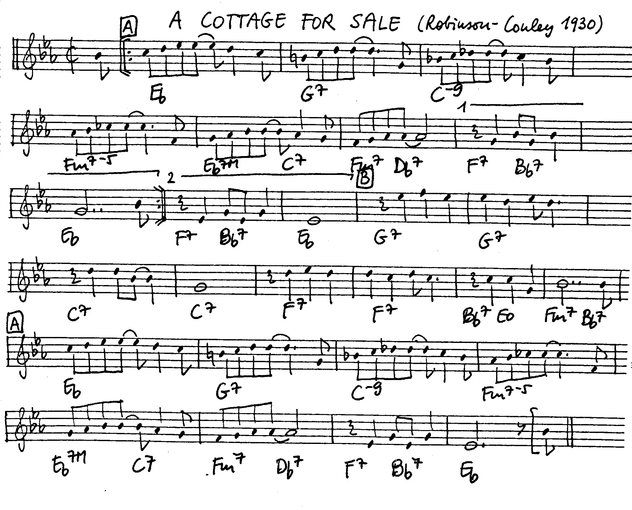 a cottage for sale free jazz leadsheet - Courtesy of the Jungle Jazz Band